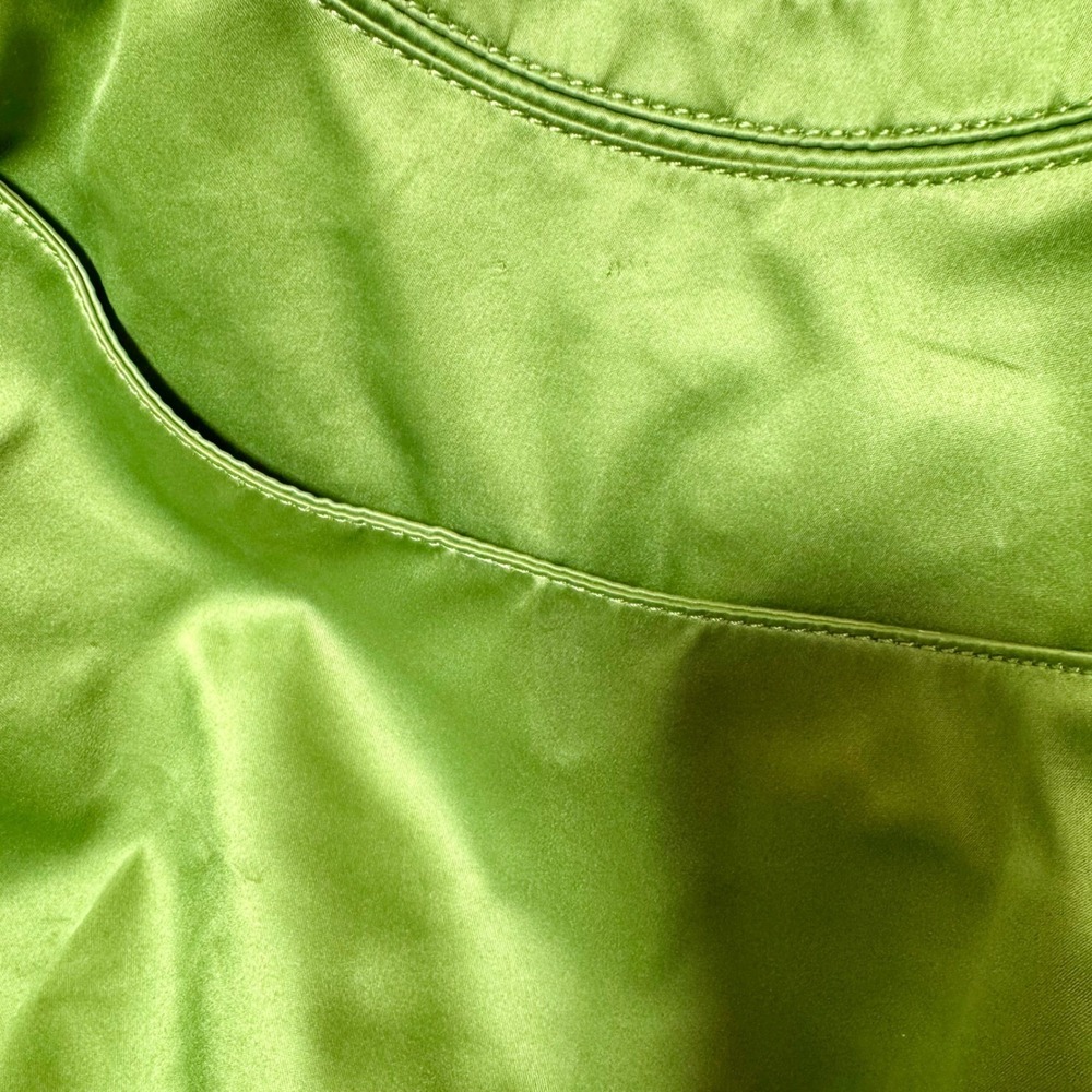 Liz Claiborne Lime Green Nylon Shoulder Bag Brown Patent Leather Trim Hobo Tote - Picture 10 of 11